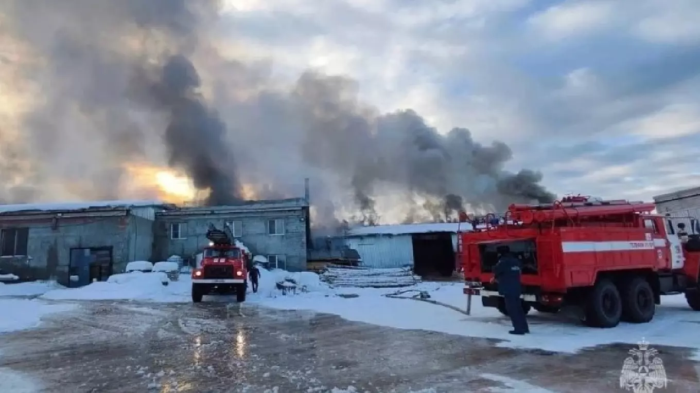 В МЧС сообщили о возгорании большого цеха с палетами в Карпинске