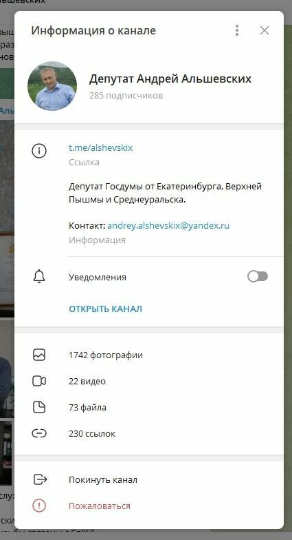 Telegram-канал депутата Андрея Альшевских