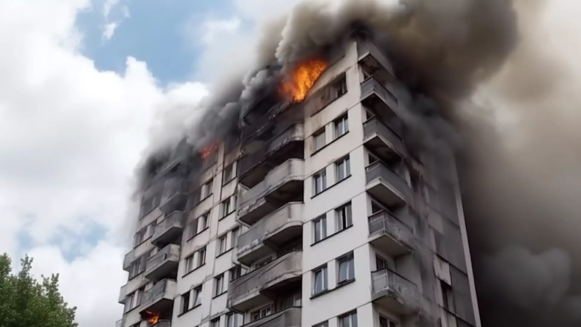 Пожарные не могут проехать к горящей высотке в Екатеринбурге из-за машин