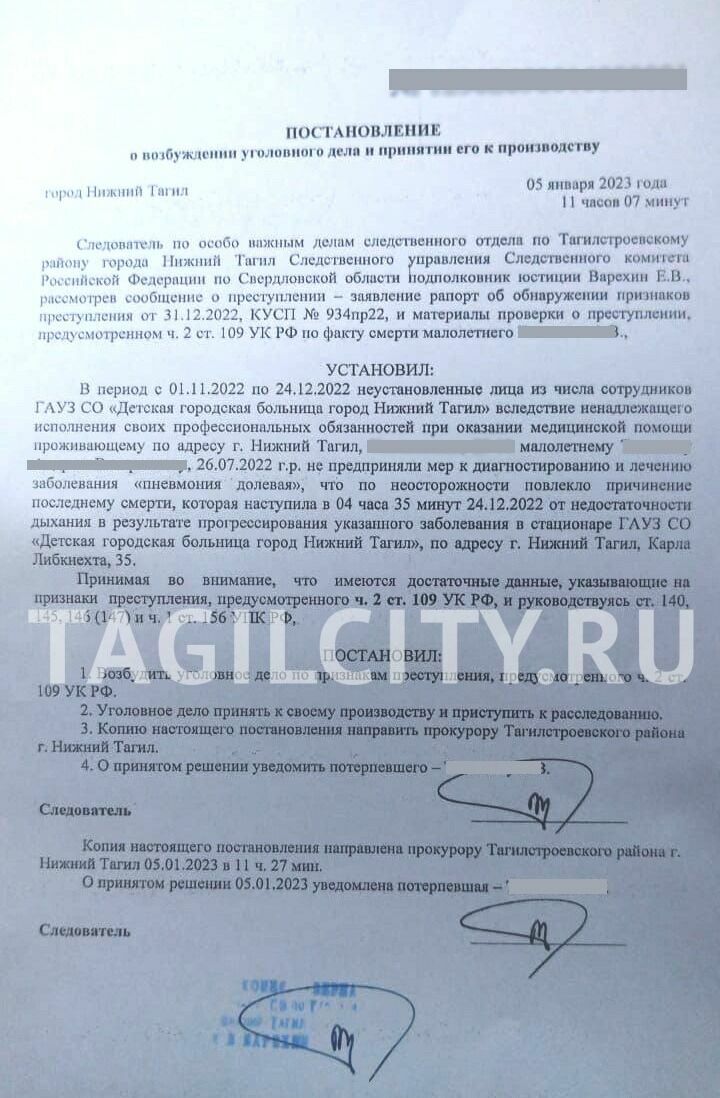 Юрист Юлия Липинская предоставила копию постановления о возбуждении уголовного дела